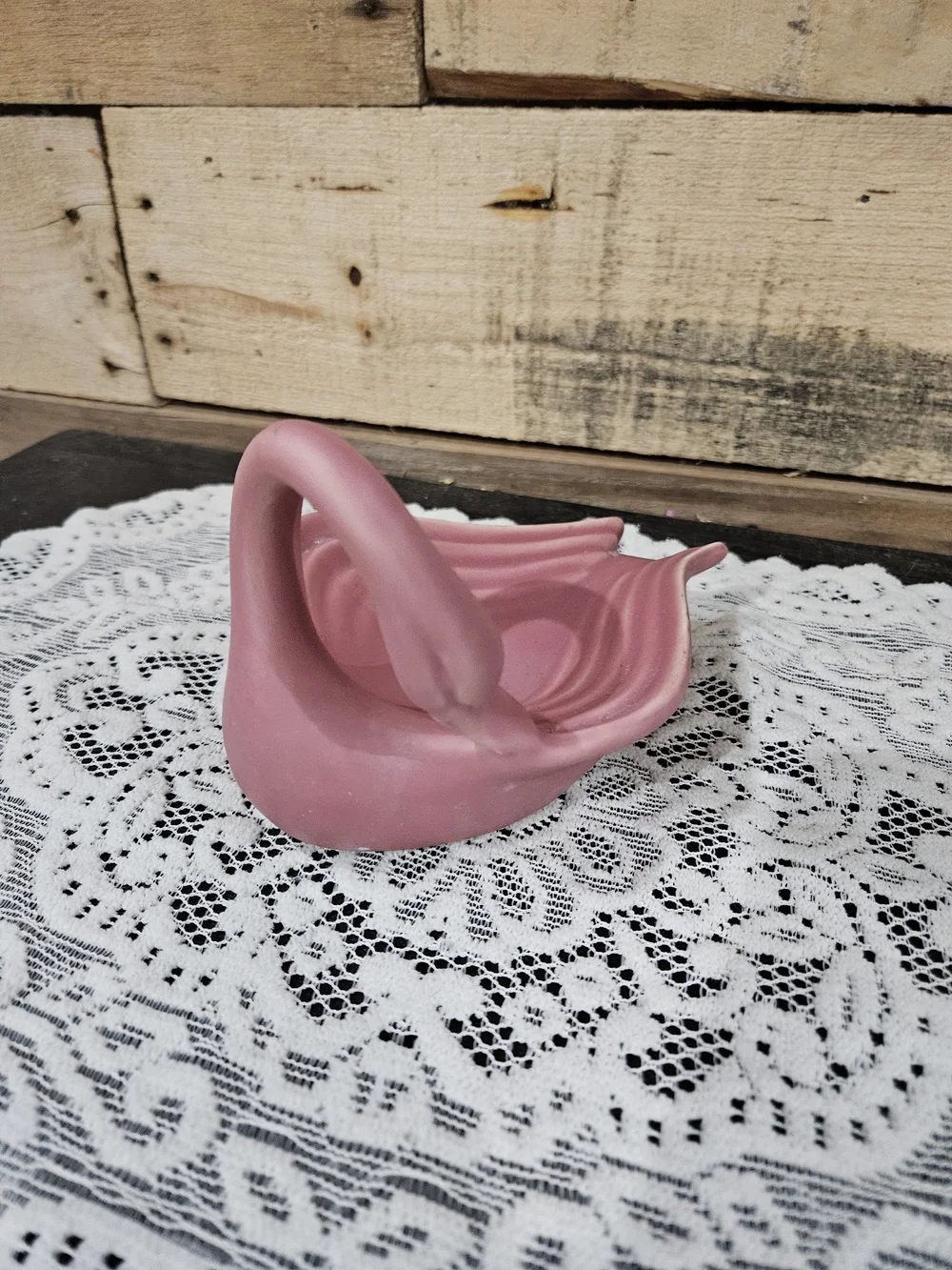 Pink Ceramic Swan Basket Decorative Home Accent